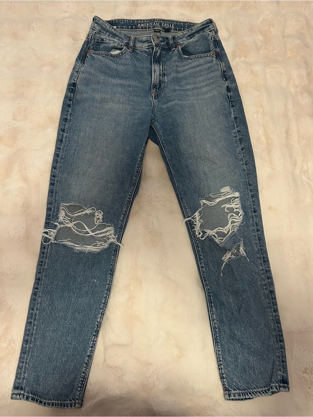 American Eagle Outfitters Distressed Boyfriend Jeans - Blue Wash